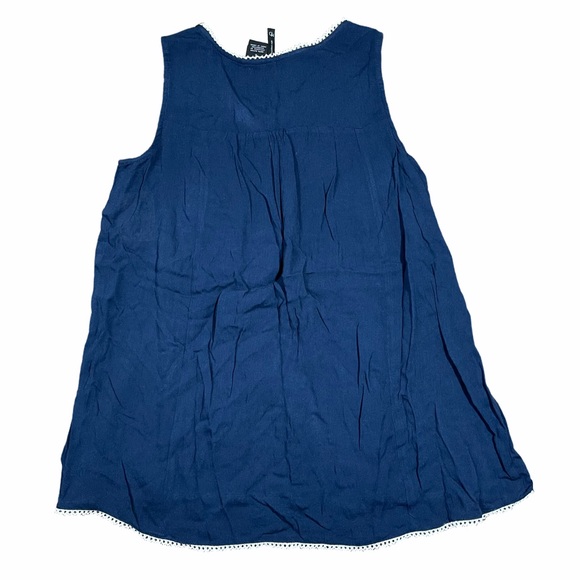 Navy Embroidered Sleeveless Tassel Ruched Tank - Picture 6 of 6